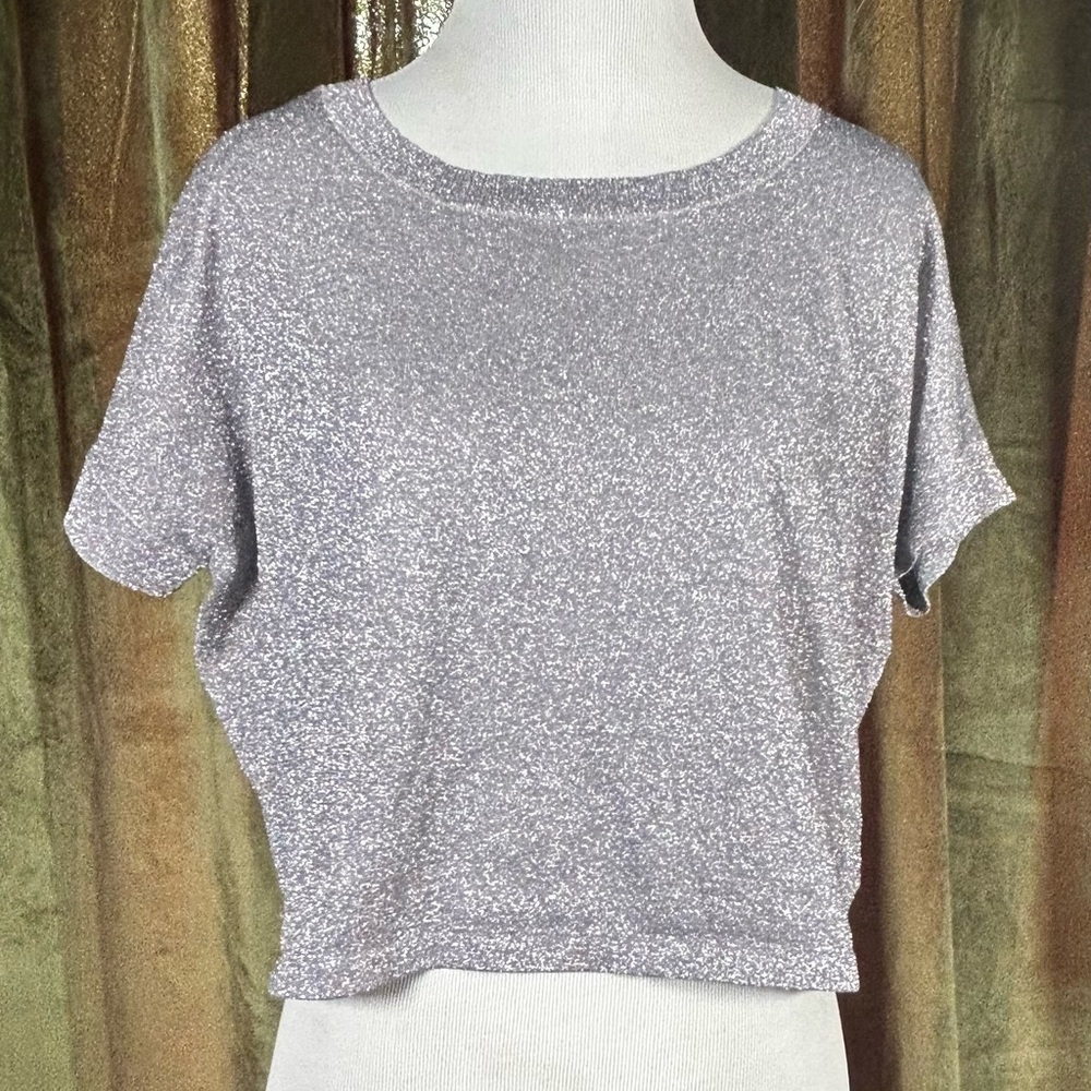 Vintage 90's Y2K Express Silver Glitter Short Sleeve Crop Top